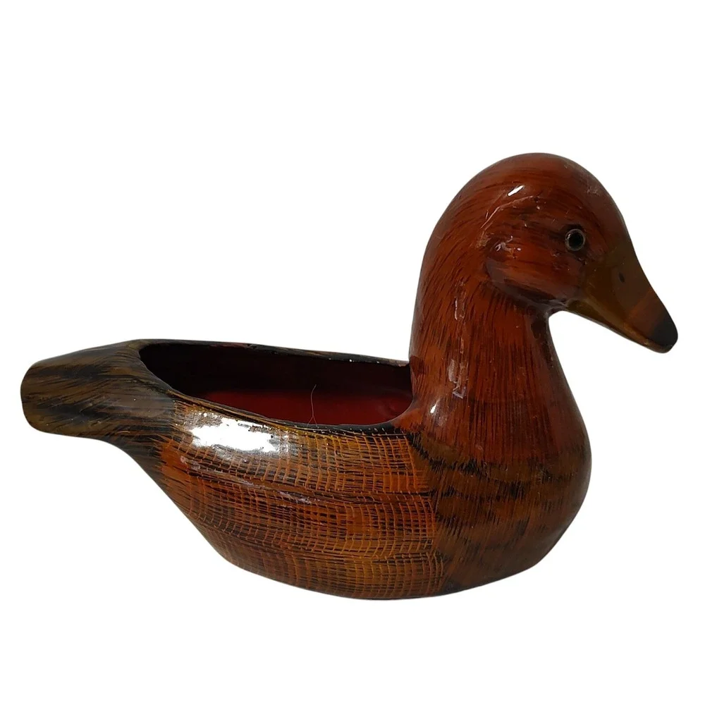 Vintage Wooden Duck Trinket Box Figurine‎ Cottage Core Intricate Hand Painted